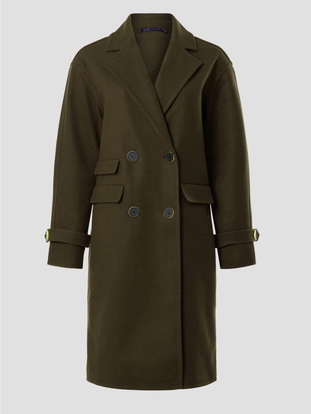 Olive green Double-Breasted military Coat long